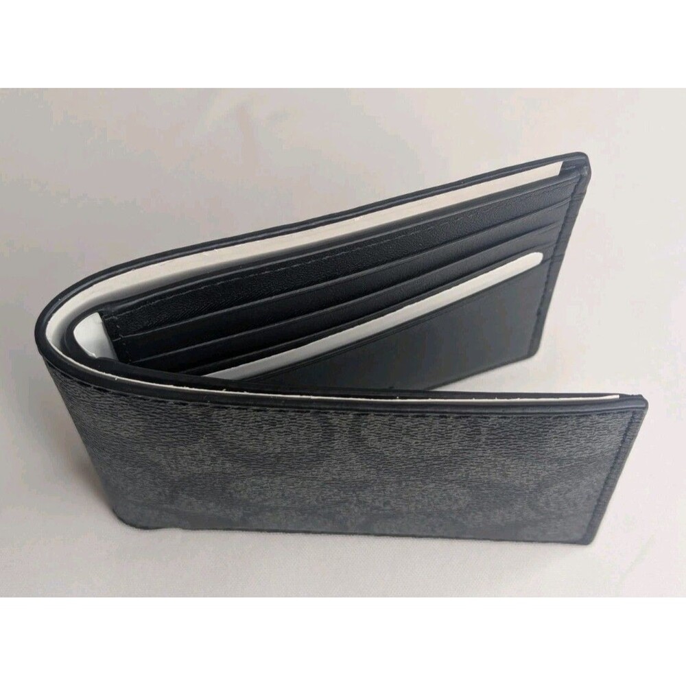 NWT Coach Signature Coated Canvas ID Billfold Wallet - Black - Picture 5 of 7